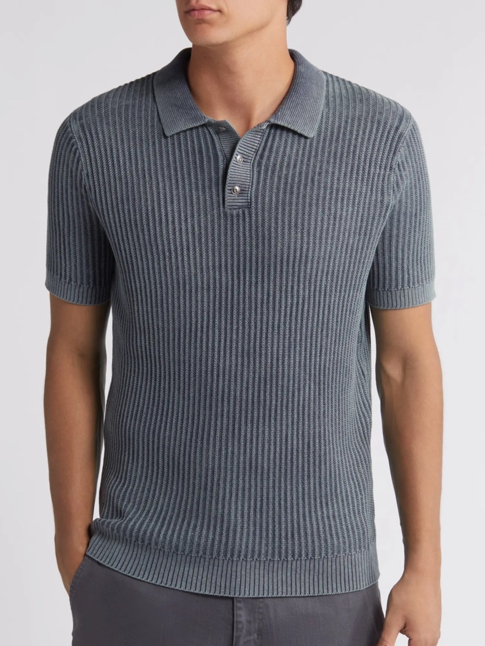 Men's Short-Sleeve Ribbed Polo Shirt - Green